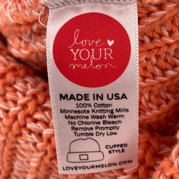 Love Your Melon Pinkyswear Foundation Orange White Knit Cuffed Winter Beanie Hat - Picture 4 of 4